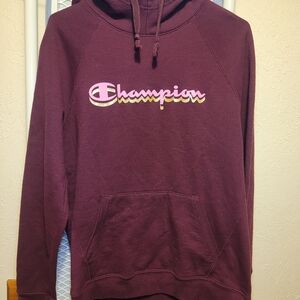 Champion Women's Burgundy Pullover Hoodie with Script Logo